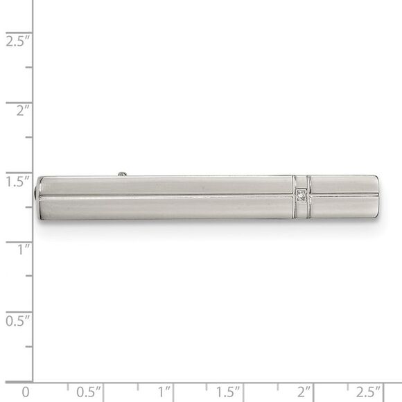 Stainless Steel & CZ Polished Grooved Tie Bar Clip, 7 x 60mm - Picture 3 of 4